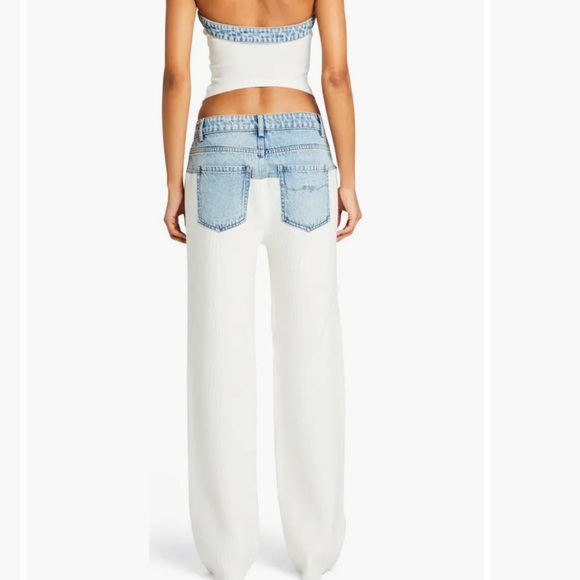 SER.O.YA NWT Chani Knit and Denim Pants in White & Coastline - Picture 6 of 16